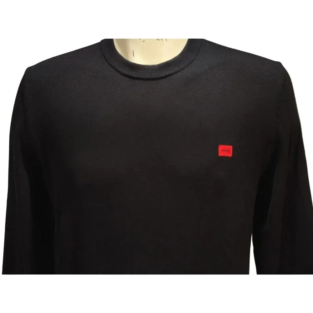 HUGO Boss Cassius Men's Black Cotton Crewneck Sweater Red Logo Sz L NWT $120 - Picture 3 of 9